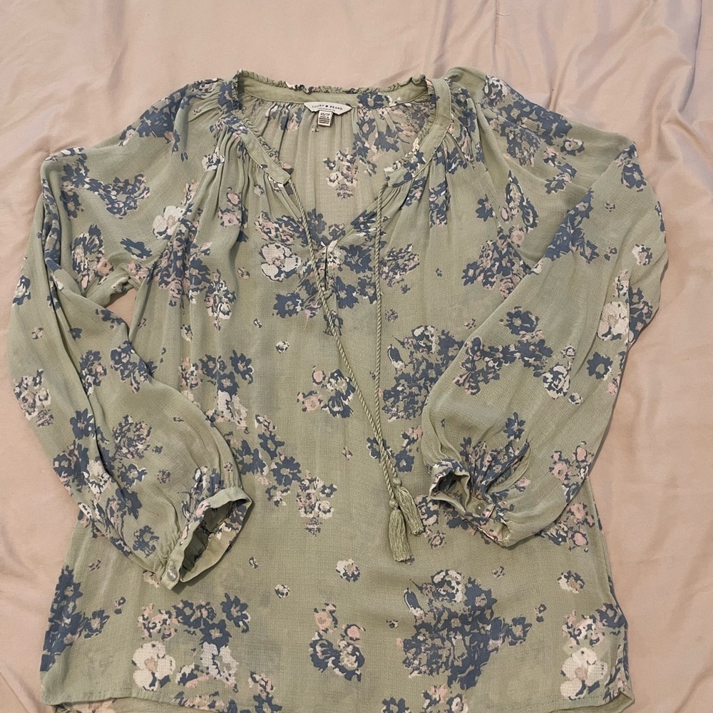 Lucky Brand Floral Green Blouse XS